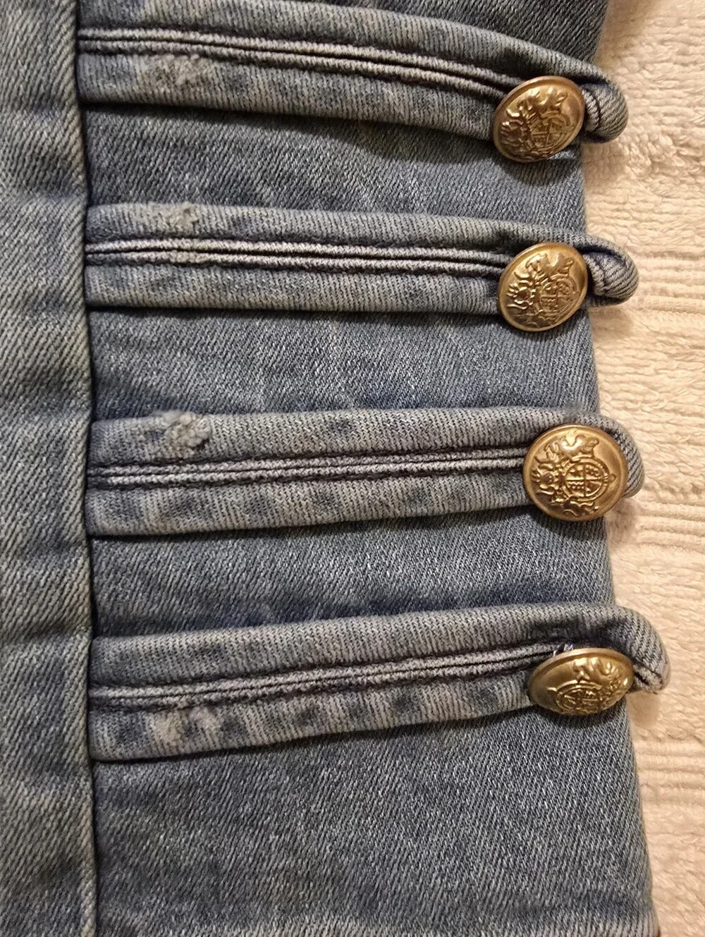 Free People Distressed Denim Military Jacket Gold Buttons Small - Picture 3 of 16